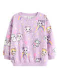 Lindex Kids' Cotton Blend Relaxed Kitten Print Sweatshirt, Light Lilac