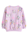 Lindex Kids' Cotton Blend Relaxed Kitten Print Sweatshirt, Light Lilac