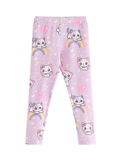 Lindex Kids' Elasticated Kitten Print Leggings, Light Lilac, Light Lilac