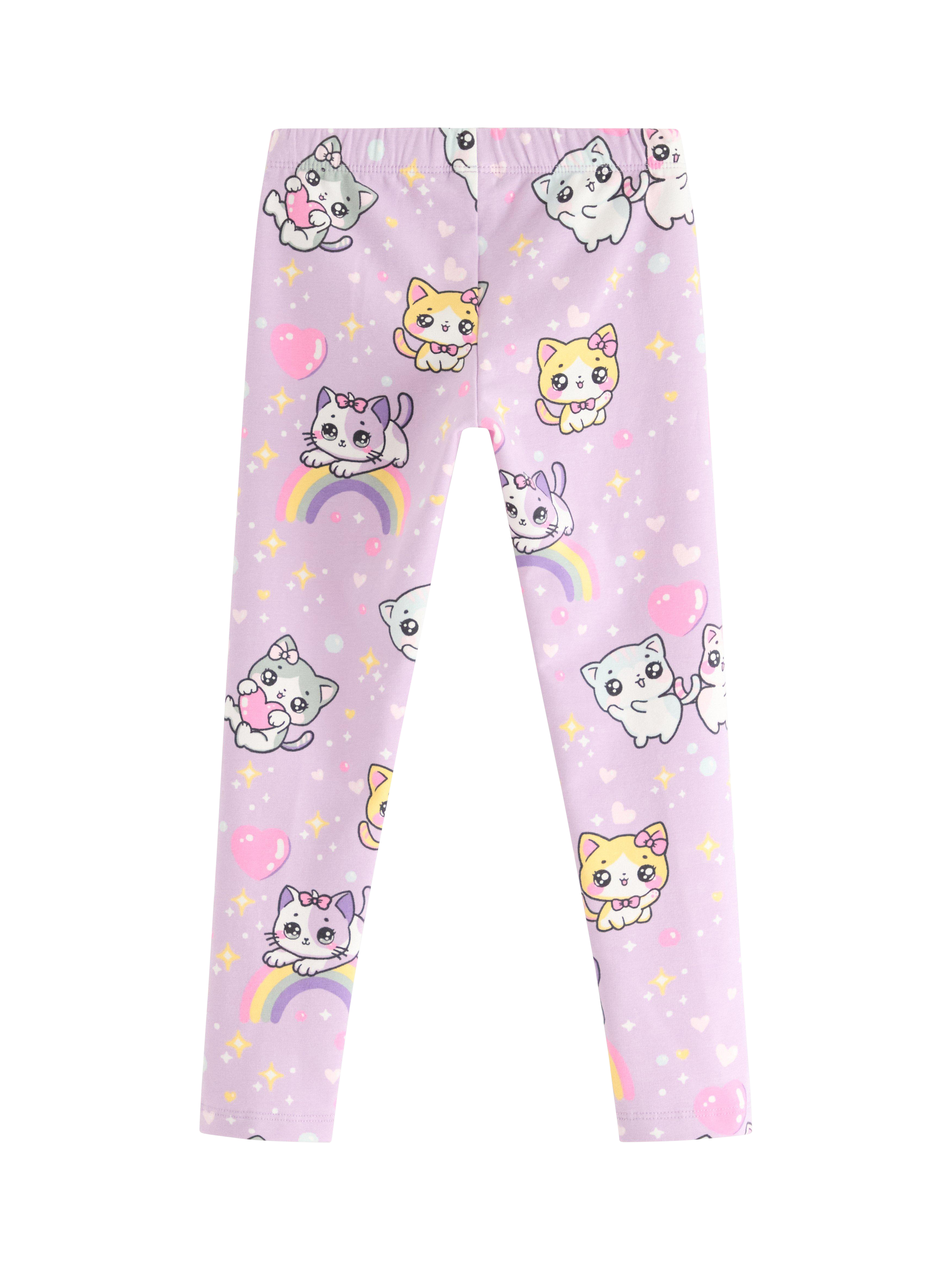 Product image 2 of 3, which shows Lindex Kids' Elasticated Kitten Print Leggings, Light Lilac, 18-24 months