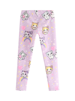 Lindex Kids' Elasticated Kitten Print Leggings, Light Lilac - view 2, Light Lilac