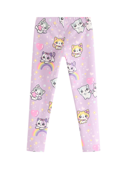 Lindex Kids' Elasticated Kitten Print Leggings, Light Lilac - view 2, Light Lilac