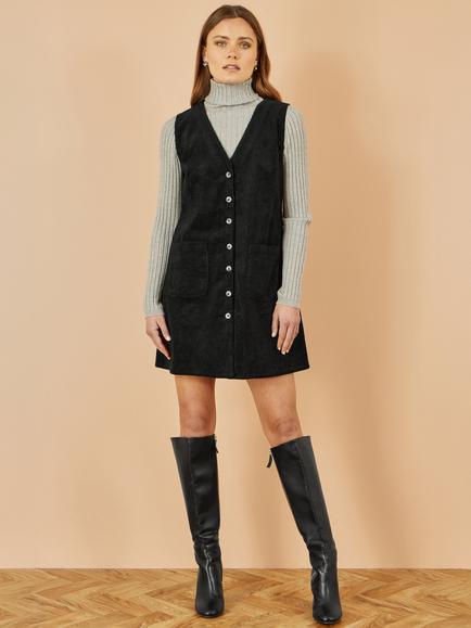 Yumi Corduroy Pinafore Dress - view 2, Black