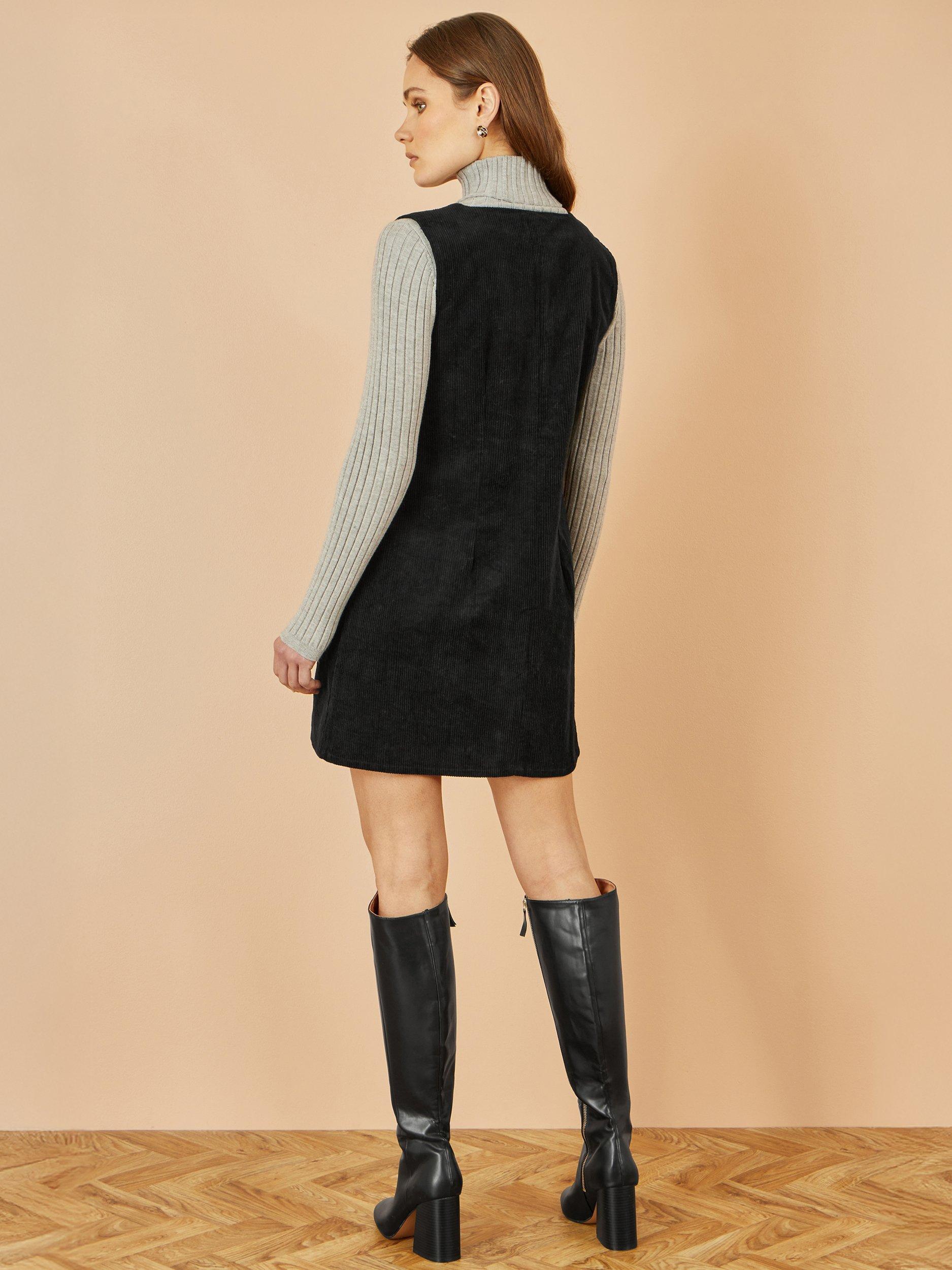 Yumi Corduroy Pinafore Dress, Black