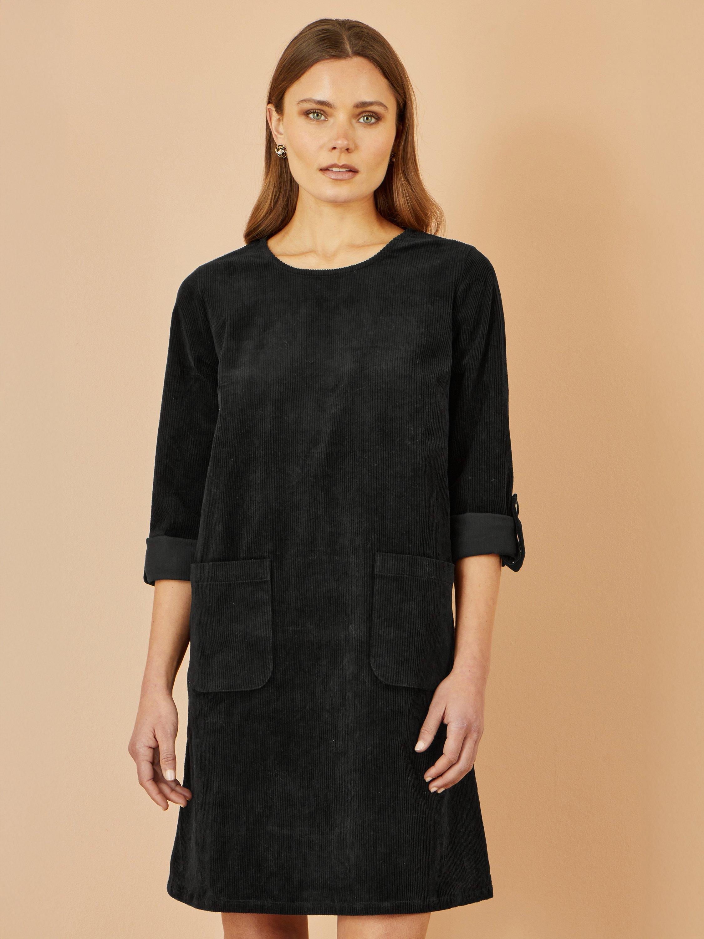 Product image 1 of 4, which shows Yumi Corduroy Tunic Mini Dress, Black, 8