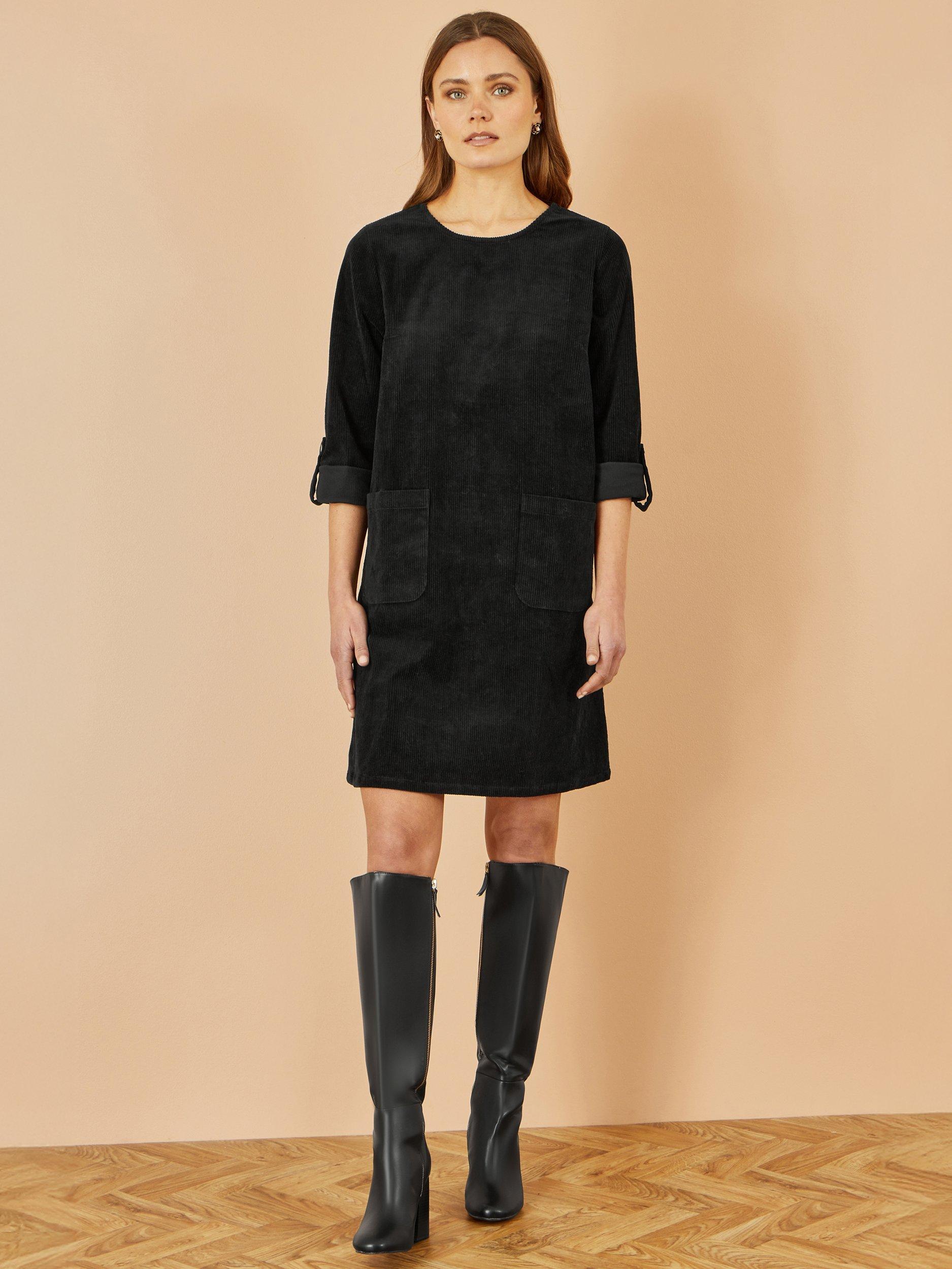 Product image 2 of 4, which shows Yumi Corduroy Tunic Mini Dress, Black, 8