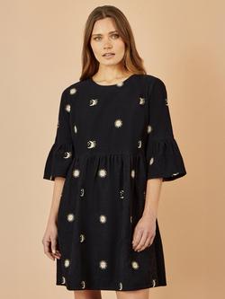Yumi Cosmic Embroidered Corduroy Tunic Dress, Black, Black