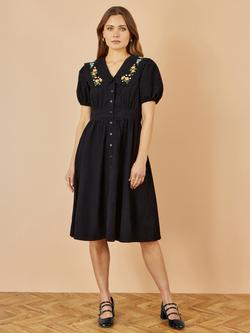 Yumi Emrbroidered Floral Corduroy Tea Dress, Black/Multi - view 2, Black/Multi