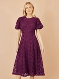 Yumi Flared Lace Midi Dress, Burgundy