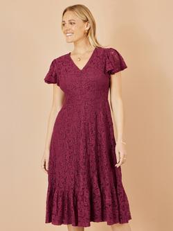 Yumi Flared Lace Midi Dress, Burgundy, Burgundy