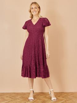 Yumi Flared Lace Midi Dress, Burgundy - view 2, Burgundy