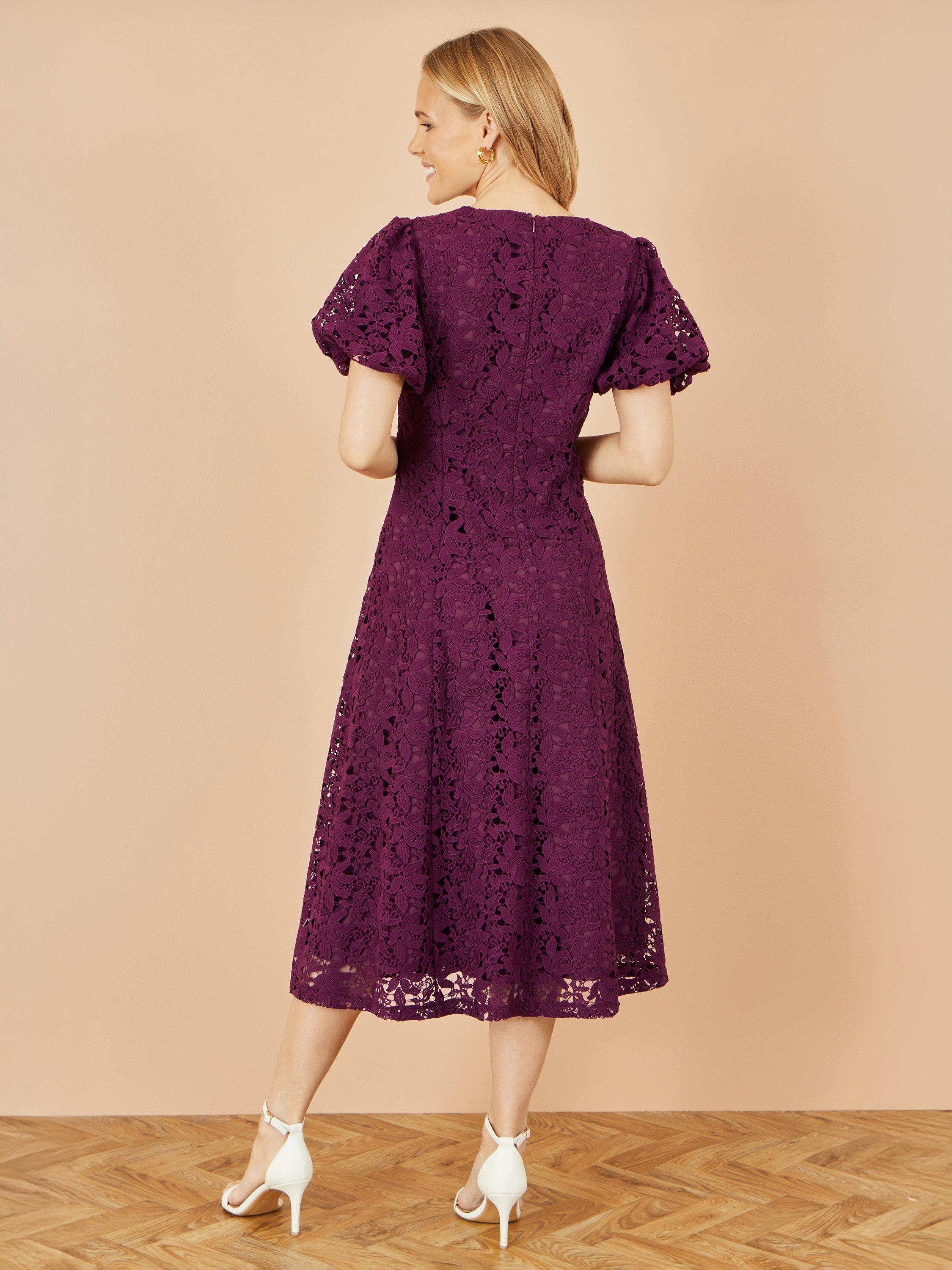 Product image 4 of 5, which shows Yumi Flared Lace Midi Dress, Burgundy, 8
