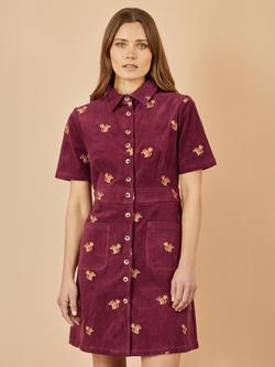 Yumi Embroidered Squirrel Corduroy Dress, Burgundy, Burgundy