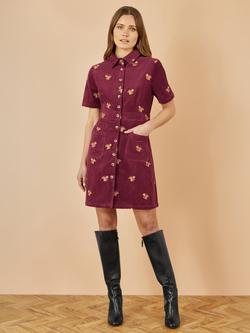 Yumi Embroidered Squirrel Corduroy Dress, Burgundy - view 2, Burgundy