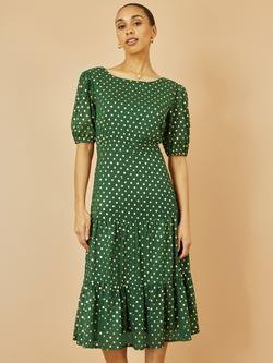 Yumi Gold Foil Print Tiered Midi Dress, Green, Green