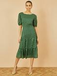 Yumi Gold Foil Print Tiered Midi Dress, Green