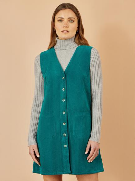 Yumi Corduroy Pinafore Dress, Teal