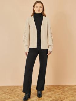 Yumi Chunky Flower Detail Open Neck Cardigan - view 2, Beige