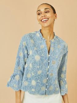 Yumi Daisy Broderie Shirt, Blue, Blue