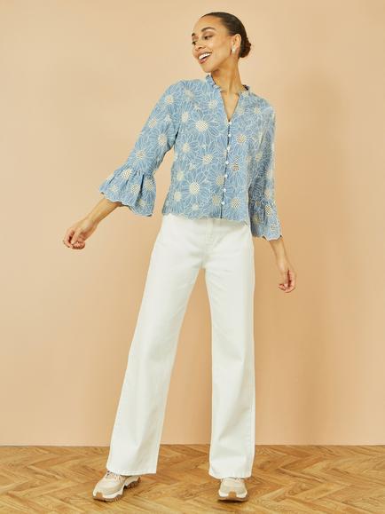 Yumi Daisy Broderie Shirt - view 2, Blue