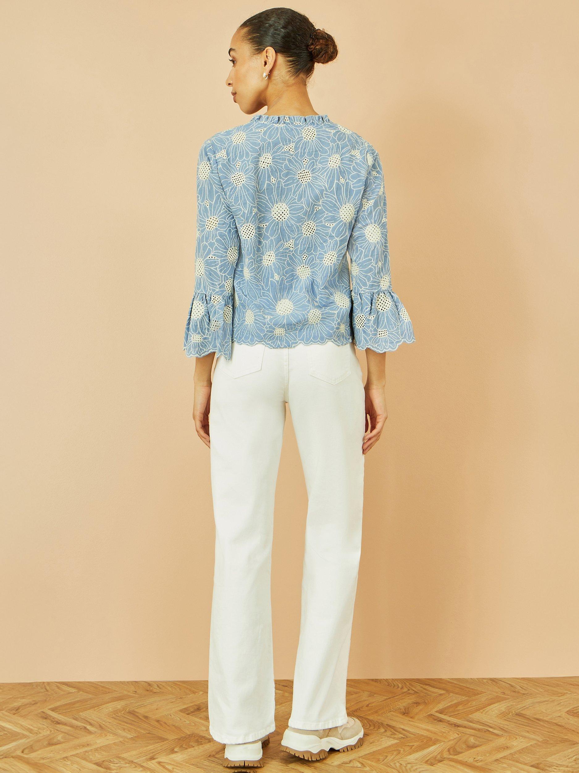 Product image 4 of 5, which shows Yumi Daisy Broderie Shirt, Blue, 8