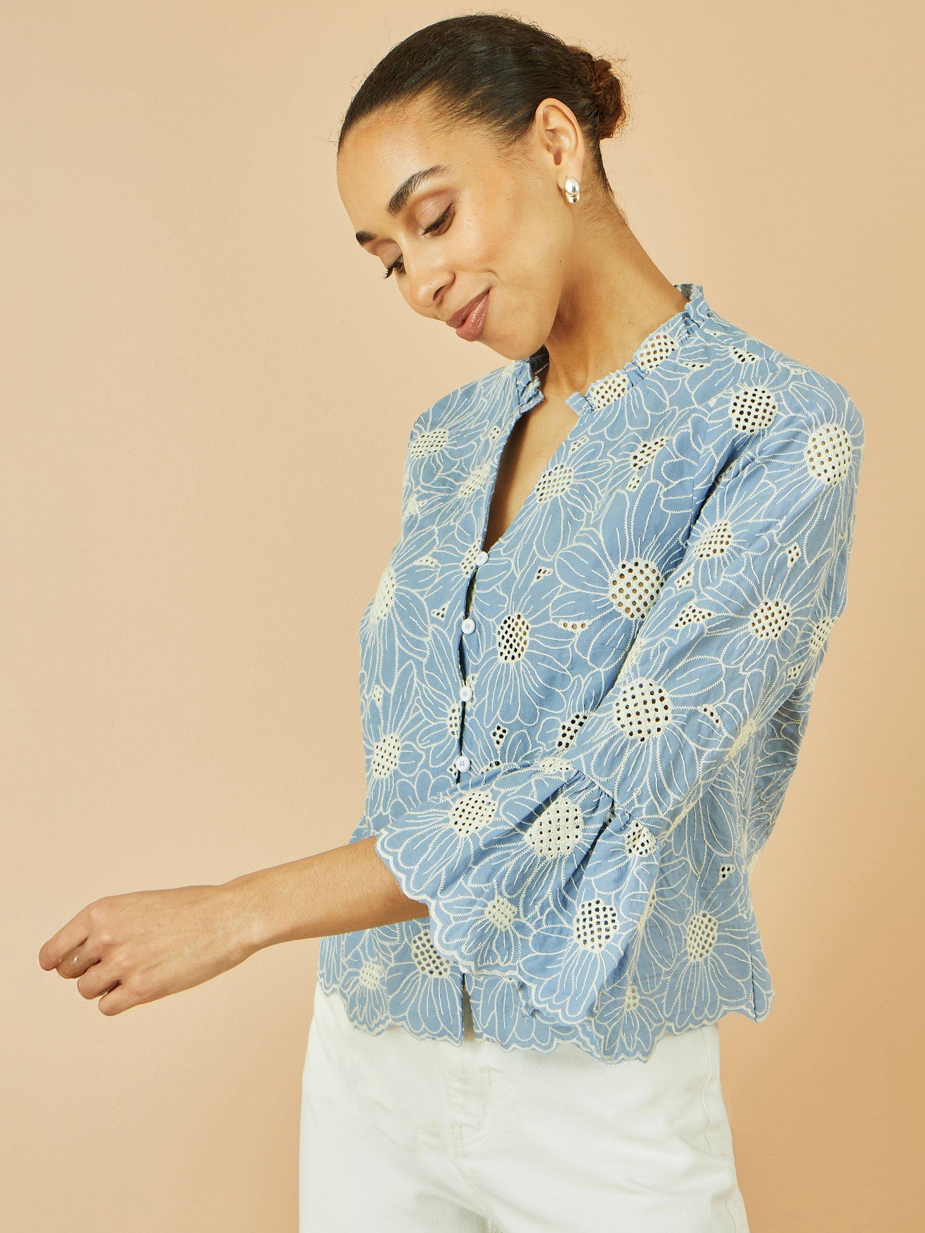 Product image 5 of 5, which shows Yumi Daisy Broderie Shirt, Blue, 8