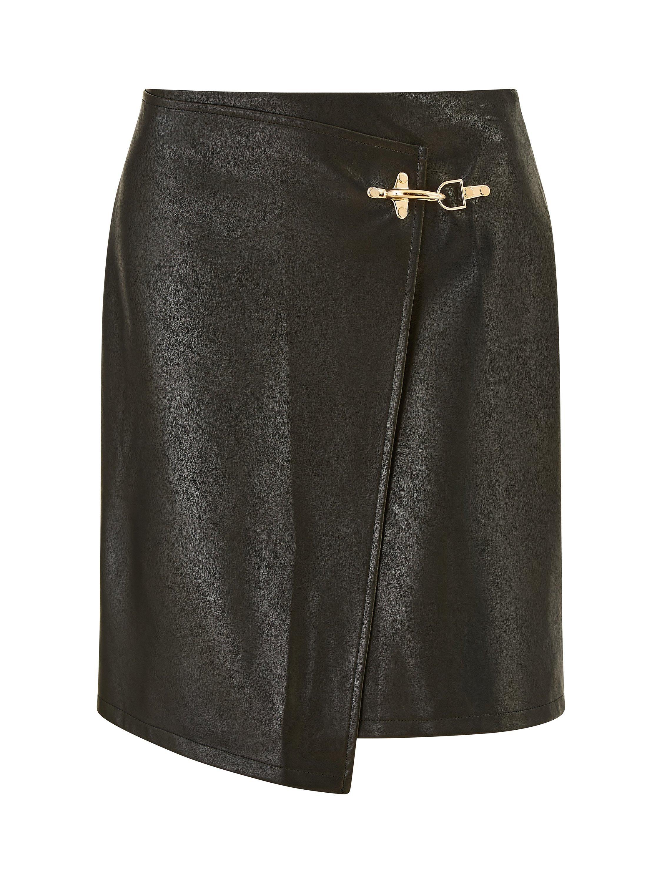 Product image 5 of 5, which shows Yumi Wrap Faux Leather Skirt, Black, 8