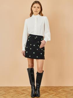 Yumi Embroidered Floral Corduroy Mini Skirt, Black, Black