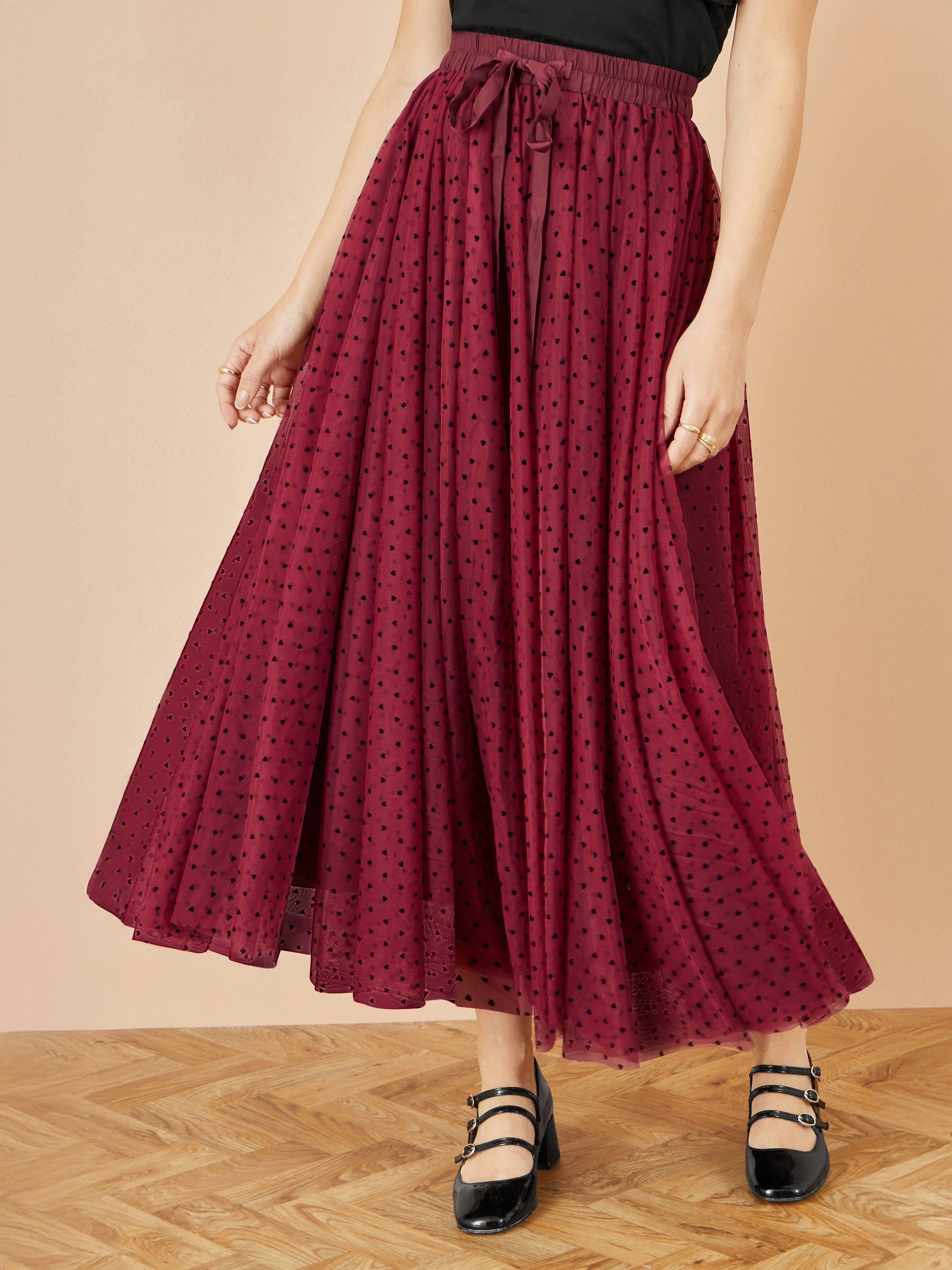 Product image 2 of 3, which shows Yumi Tulle Mesh Skirt, Burgundy, 8