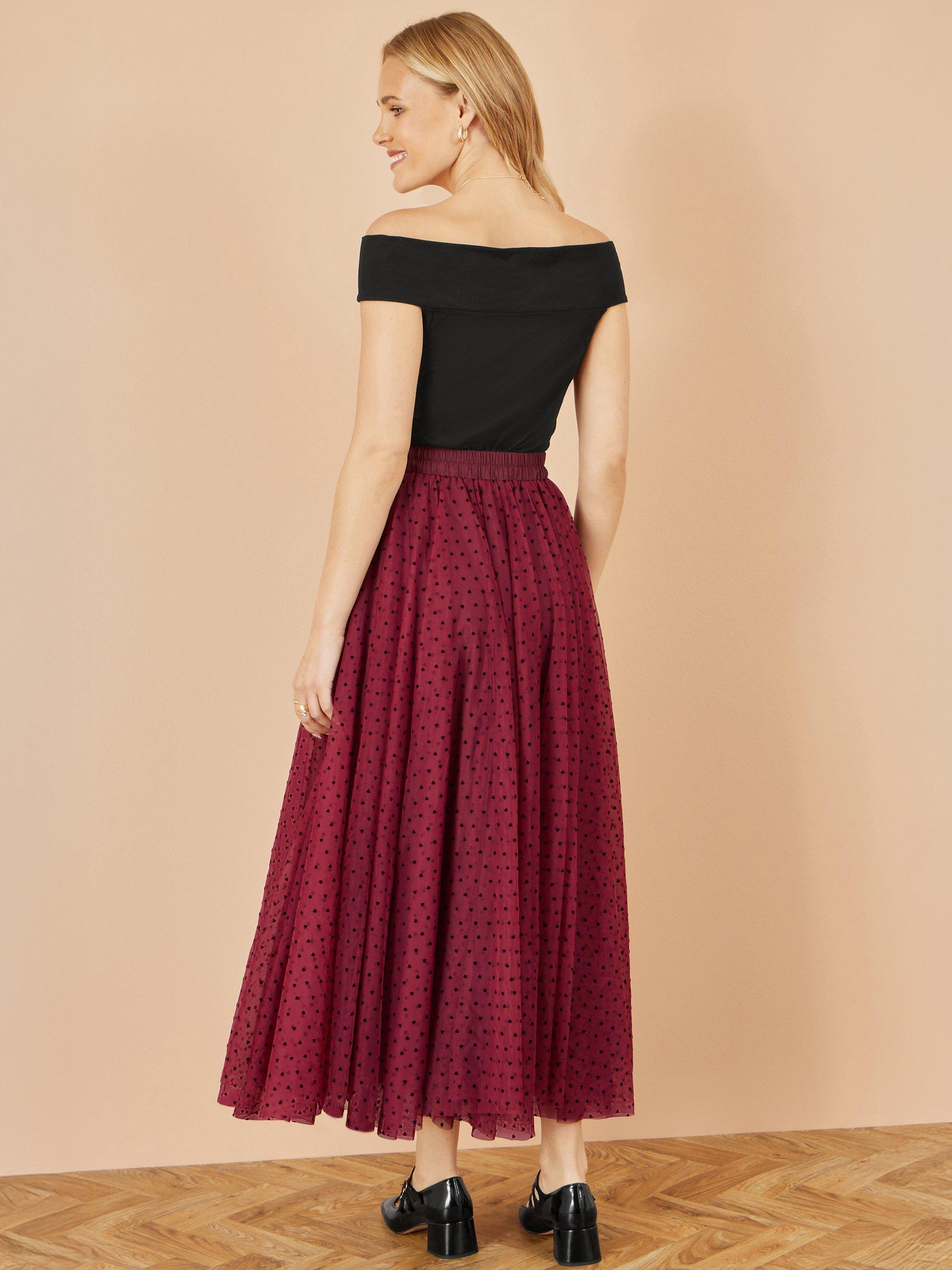 Product image 3 of 3, which shows Yumi Tulle Mesh Skirt, Burgundy, 8