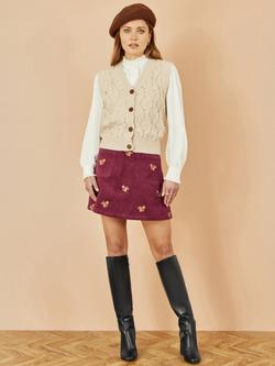 Yumi Embroidered Squirrel Corduroy Mini Skirt, Burgundy, Burgundy