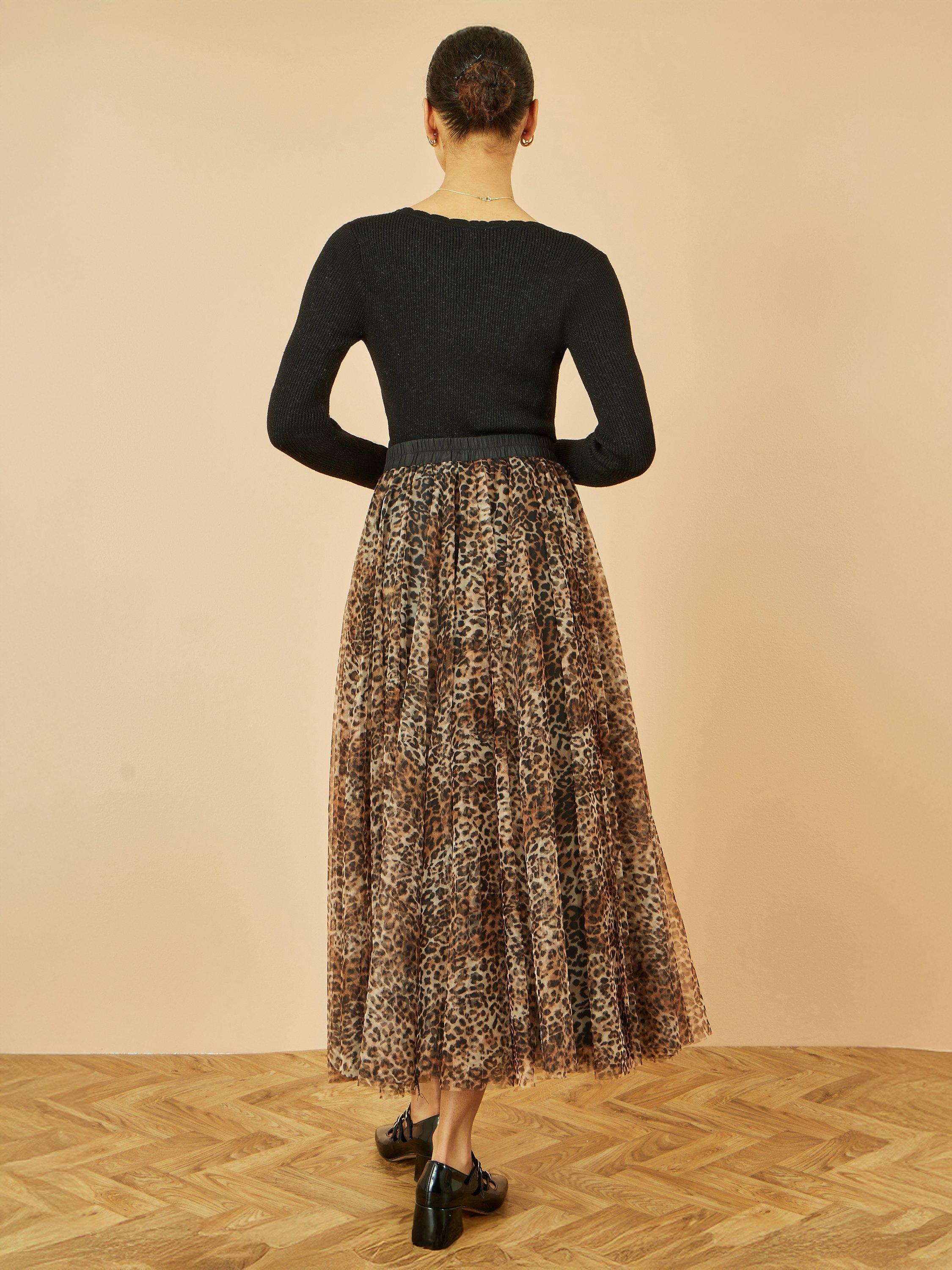 Product image 4 of 5, which shows Yumi Leopard Print Mesh Tulle Skirt, Brown, 8