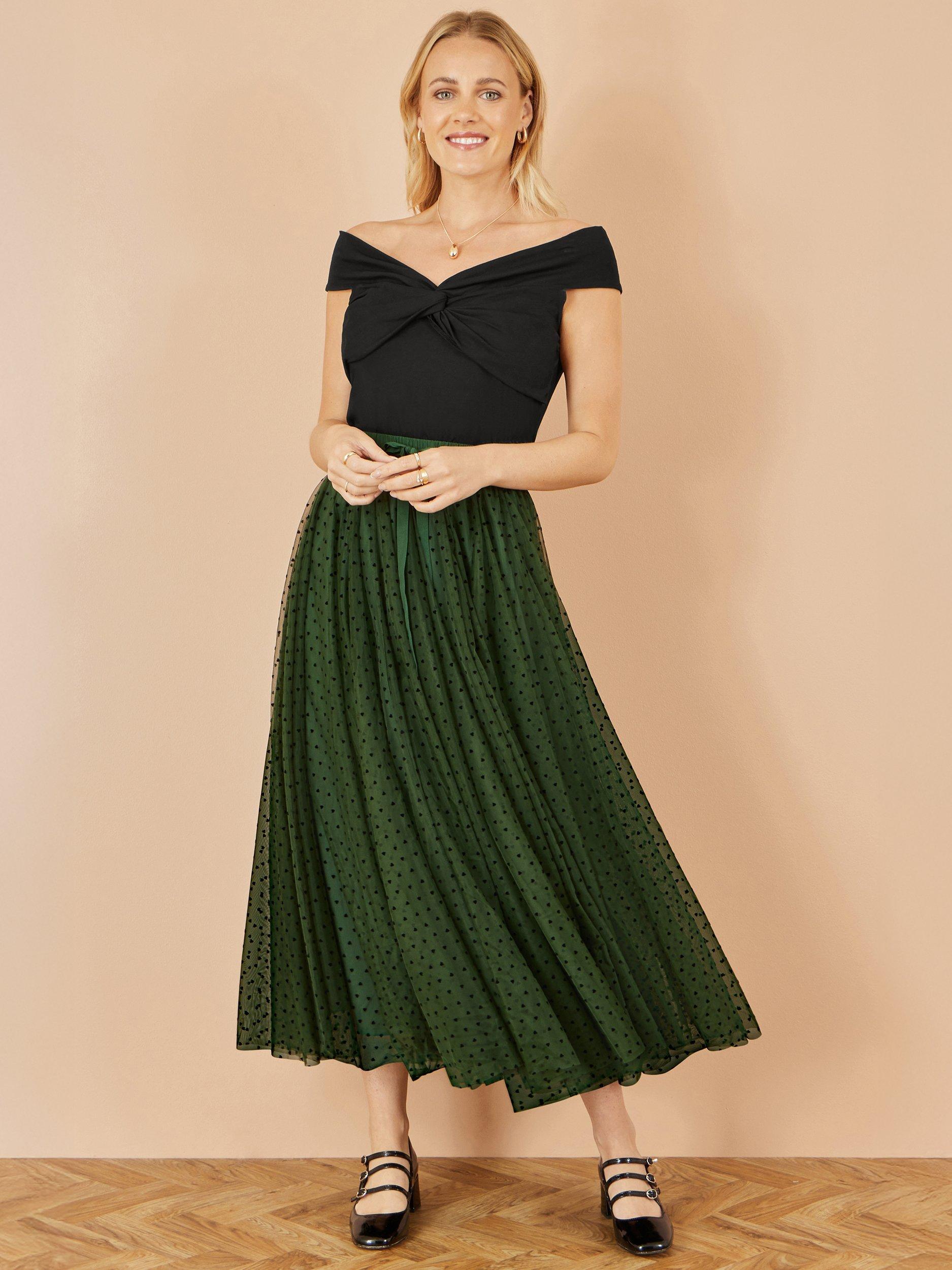 Product image 1 of 4, which shows Yumi Tulle Mesh Skirt, Green, 8