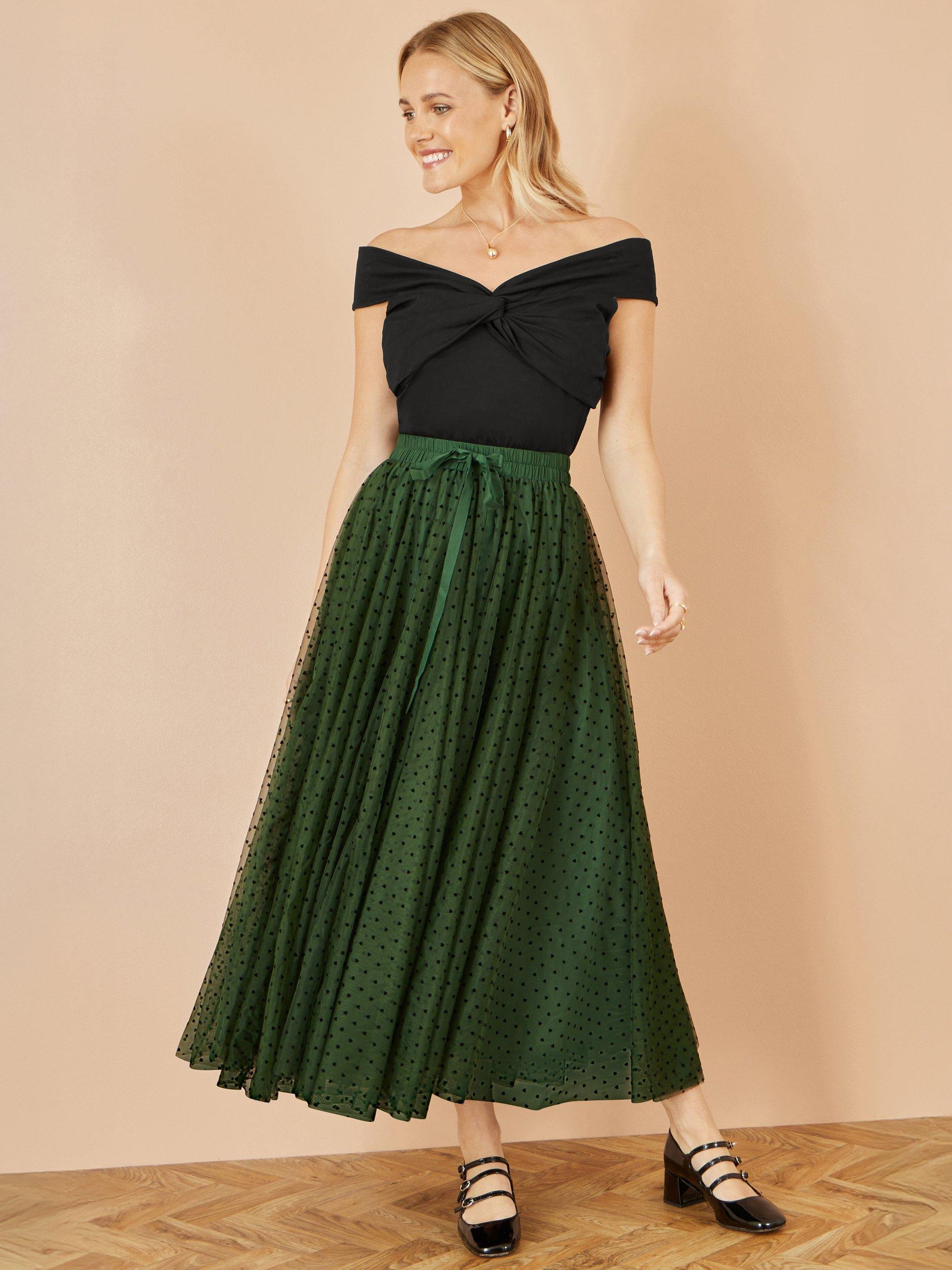 Product image 3 of 4, which shows Yumi Tulle Mesh Skirt, Green, 8