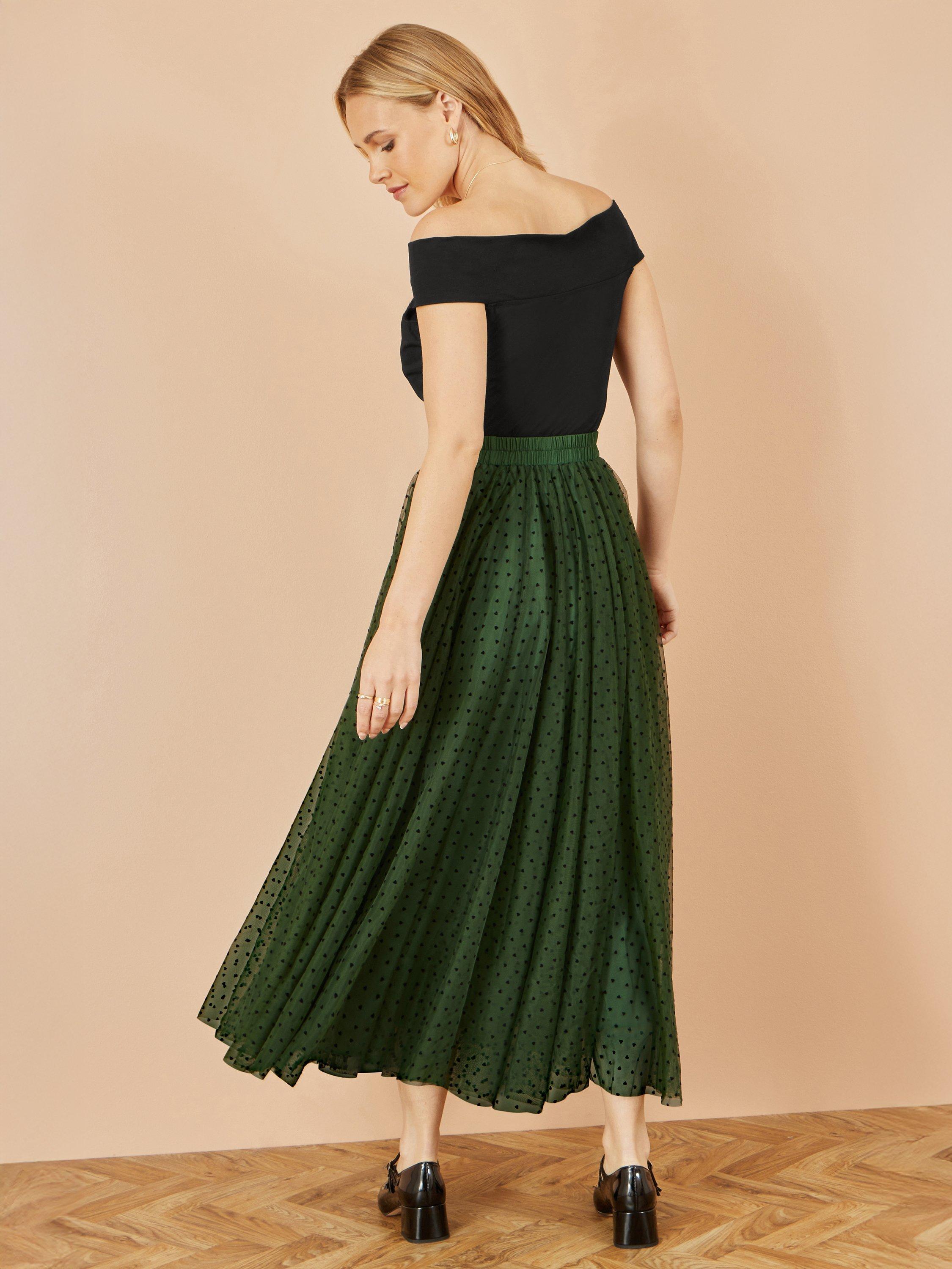 Product image 4 of 4, which shows Yumi Tulle Mesh Skirt, Green, 8