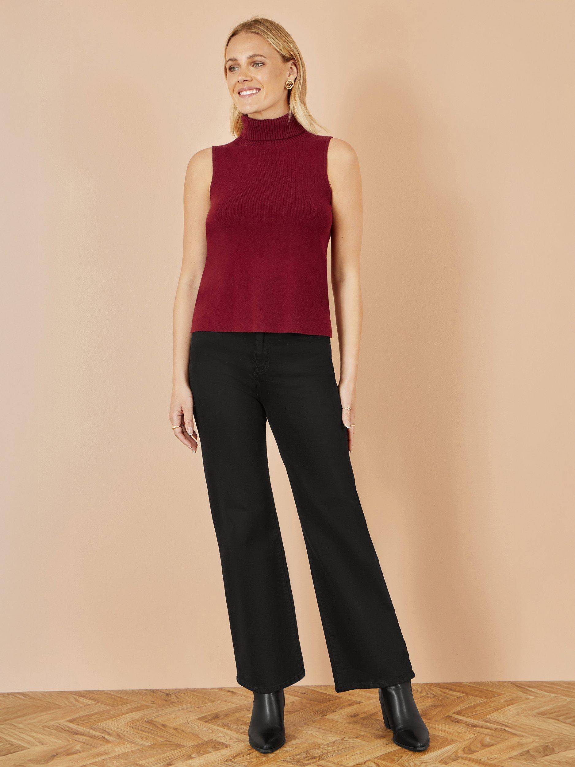 Product image 2 of 4, which shows Yumi Roll Neck Sleeveless Jumper, Burgundy, S