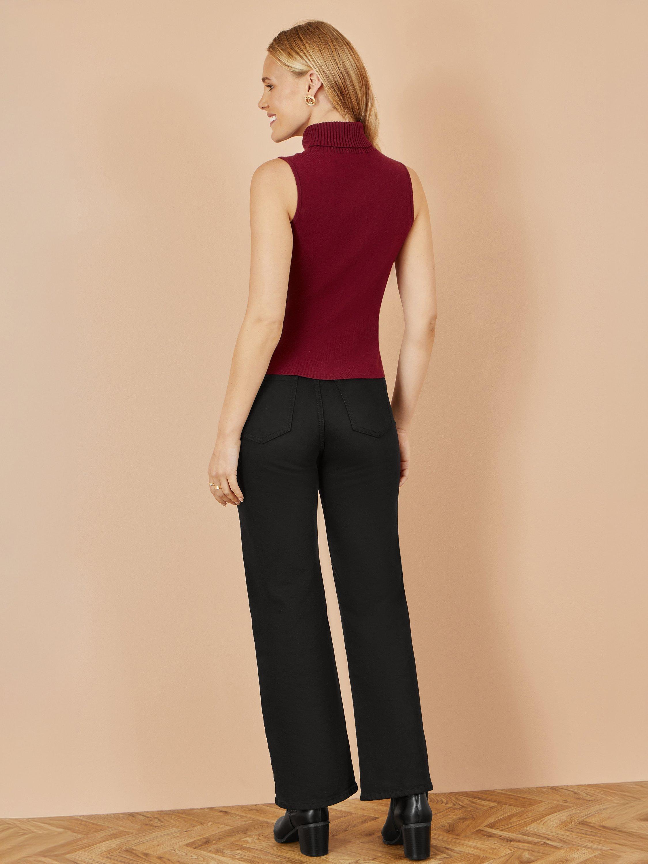 Product image 4 of 4, which shows Yumi Roll Neck Sleeveless Jumper, Burgundy, S