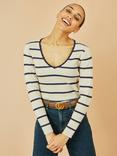 Yumi Metallic Stripe Rib Knit Top, Ivory