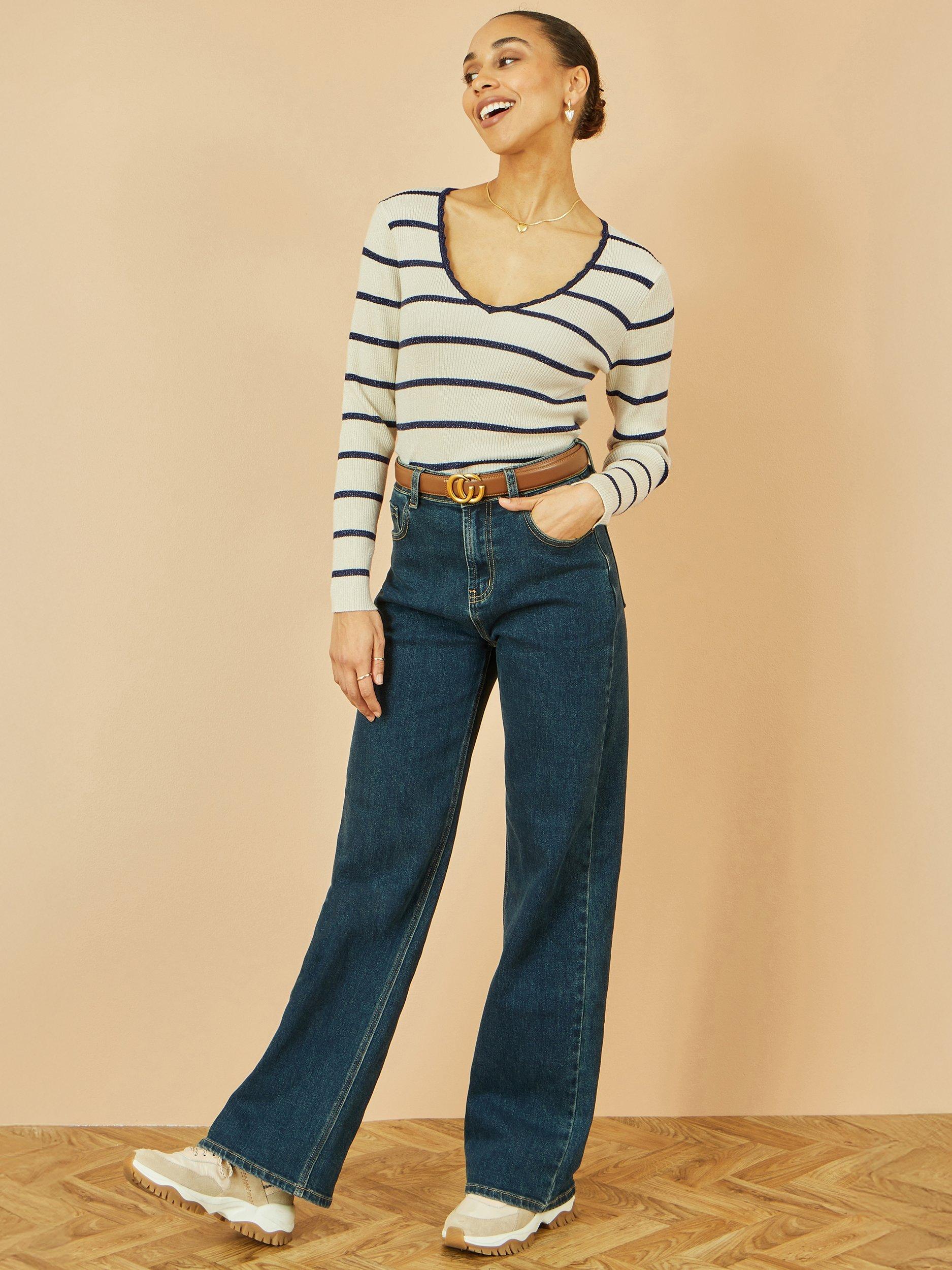 Product image 2 of 5, which shows Yumi Metallic Stripe Rib Knit Top, Ivory, S