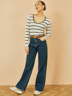 Yumi Metallic Stripe Rib Knit Top, Ivory - view 2, Ivory