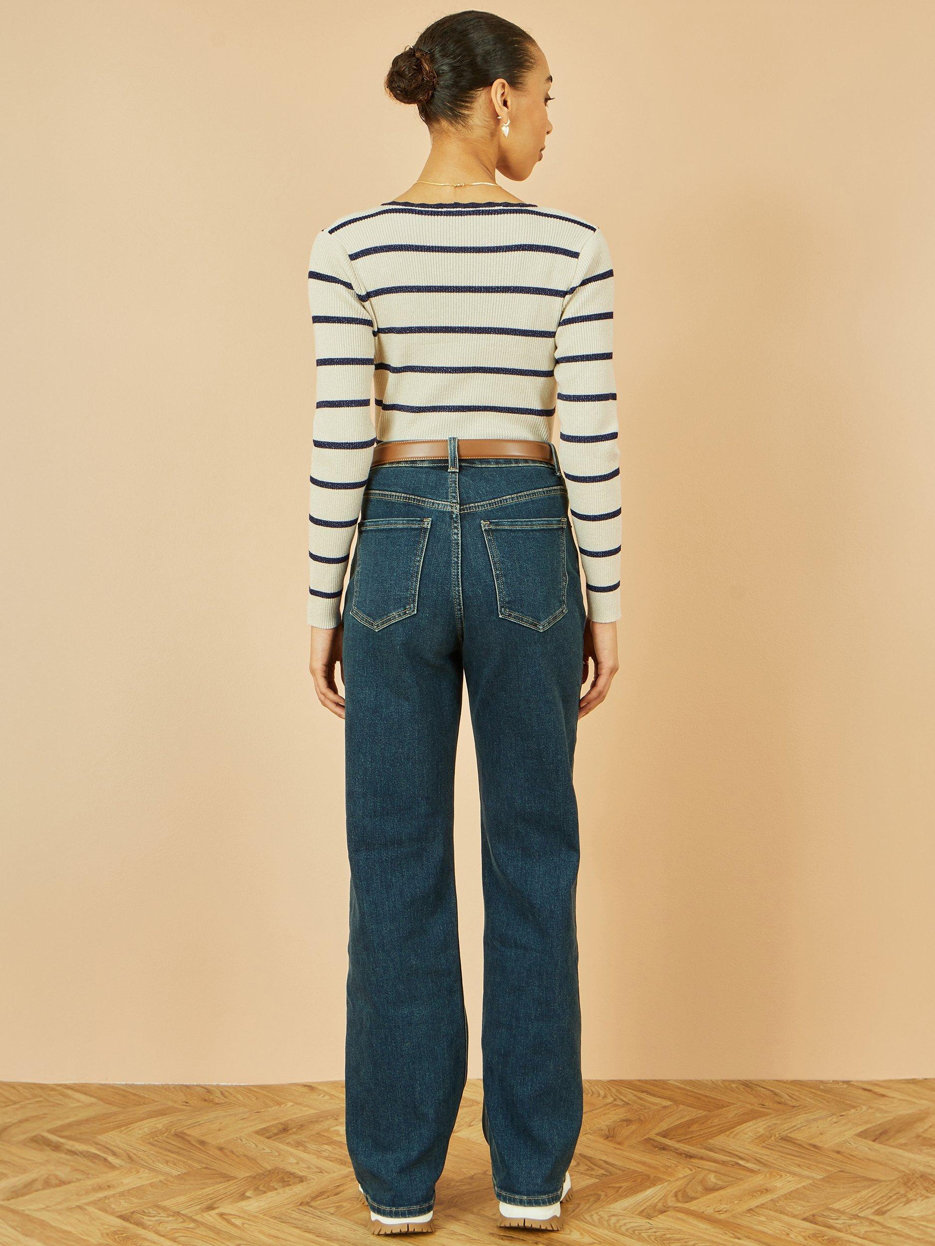 Product image 4 of 5, which shows Yumi Metallic Stripe Rib Knit Top, Ivory, S