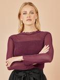 Yumi Shimmer Print Mesh Top, Burgundy