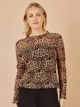 Yumi Leopard Print Mesh Top, Brown