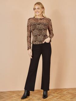 Yumi Leopard Print Mesh Top, Brown - view 2, Brown