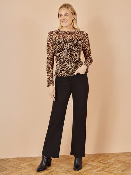 Yumi Leopard Print Mesh Top, Brown - view 2, Brown