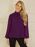 Yumi Pleated High Neck Top, Plum