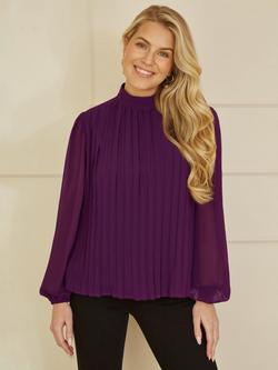 Yumi Pleated High Neck Top, Plum, Plum