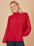 Yumi Pleated High Neck Top, Red