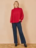 Yumi Pleated High Neck Top, Red