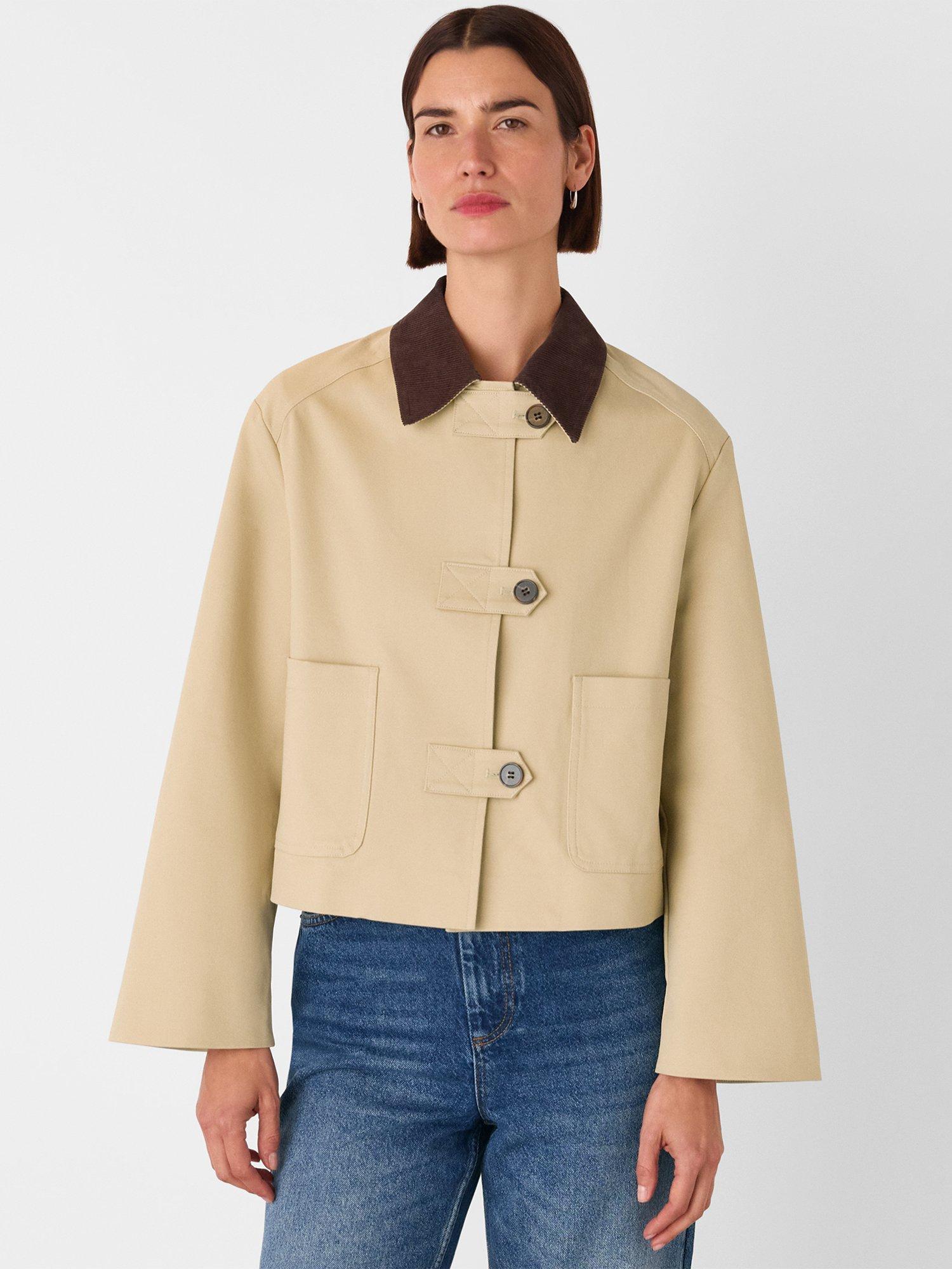 Product image 1 of 6, which shows Whistles Corduroy Collar Barn Jacket, Neutral, 6